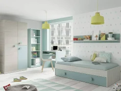 Estante Dmacagg, Estante alta com 5 prateleiras, Estante de escritório ou quarto, Estante moderna com compartimentos, 52x25h80 cm, Verde água