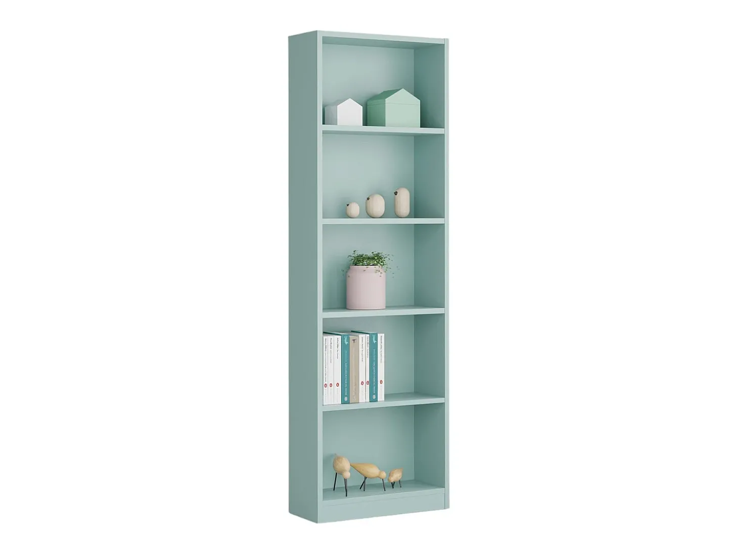 Estante Dmacagg, Estante alta com 5 prateleiras, Estante de escritório ou quarto, Estante moderna com compartimentos, 52x25h80 cm, Verde água