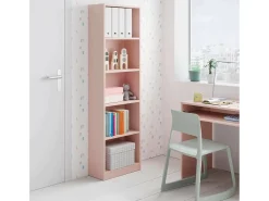Estante Dmacagg, Estante alta com 5 prateleiras, Estante de escritório ou quarto, Estante moderna com compartimentos, 52x25h180 cm, Rosa