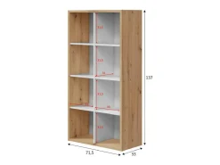 Estante Dmarini, Estante reversível com 8 compartimentos, Móvel TV multiposições, 72x33h137 cm, Carvalho com efeito nó e Branco