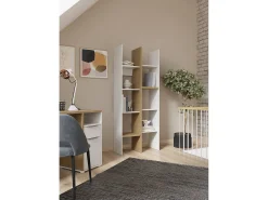 Estante Donomach, estante de escritório, estante, biblioteca, 76x33 h183 cm, carvalho e branco