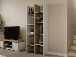 Estante Donomach, estante de escritório, estante, biblioteca, 76x33 h183 cm, carvalho e branco