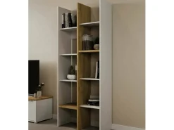 Estante Donomach, estante de escritório, estante, biblioteca, 76x33 h183 cm, carvalho e branco