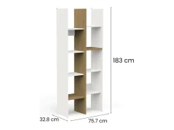 Estante Donomach, estante de escritório, estante, biblioteca, 76x33 h183 cm, carvalho e branco