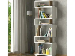 Estante Dpeeter, Prateleira de escritório, MobiOs porta-livros, Biblioteca, 60x20h165 cm, Branco e Noz