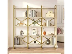 Estante Dpezzott, Estante de escritório, Estante de livros, Biblioteca, 170x30h175 cm, Branco e Dourado