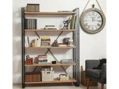 Estante Dpig, Estante de escritório, Estante de livros, Biblioteca, 130x35h180 cm, Carvalho e Preto