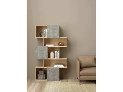 Estante Dsangall, estante de escritório, estante, biblioteca, 96x32 h166 cm, carvalho e cimento