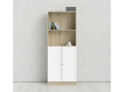 Estante Dsoffrid, estante de escritório, estante, biblioteca, 79x28 h203 cm, carvalho e branco