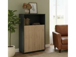 Estante Dtass, estante de escritório, estante, biblioteca, 80x34 h124 cm, carvalho e cinzento
