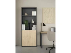 Estante Dtassot, estante de escritório, estante, biblioteca, 80x34 h205 cm, carvalho e cinzento