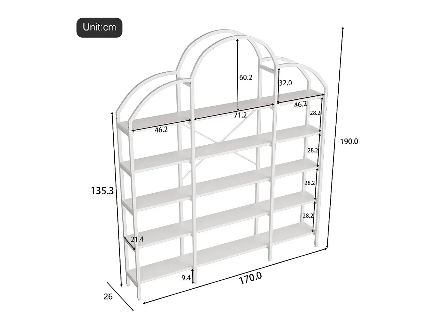 Estante em forma de nuvem com 5 prateleiras - MDF e metal - Branca