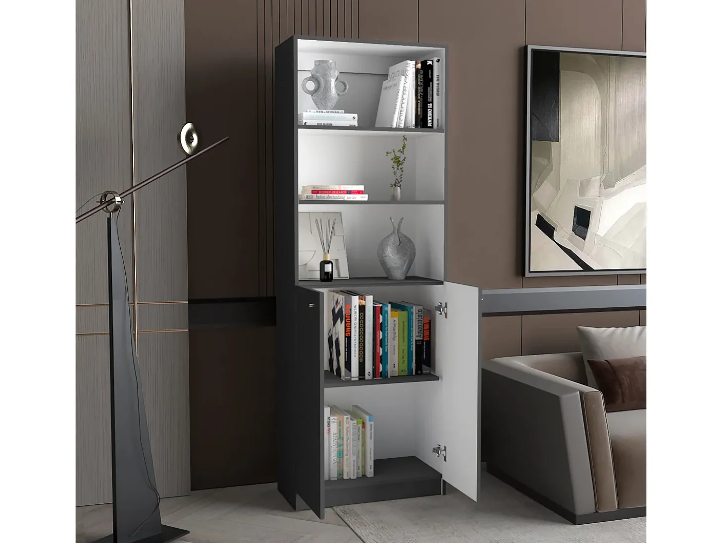 Estante em melamina Home com armário inferior e 3 prateleiras exteriores , 180.59 cm X 62.78 cm X 29.89 cm , Multicolor