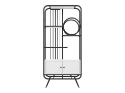 Estante em metal e MDF - 3 prateleiras e 2 portas - Preto e branco