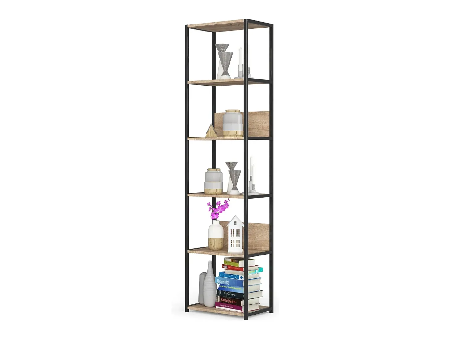 Estante estilo loft com prateleiras de madeira 50 cm Preto, Carvalho Sonoma 50x32x192 cm