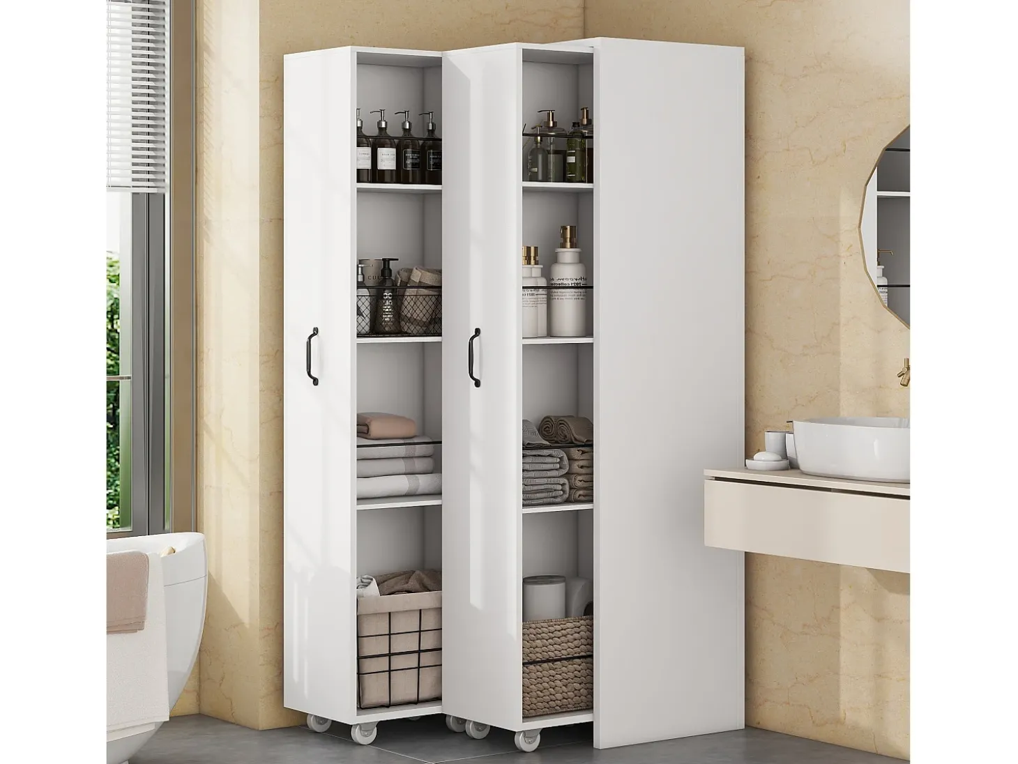 Estante extensível 51.5x41x158 cm - Lados esquerdo e direito intercambiáveis - com rodas - MDF - Branco