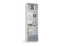 Estante girassola, Biblioteca com 4 prateleiras reguláveis, Estante para livros, Armário de parede com prateleiras, 100% Fabricado em Itália, 60x30h195 cm, Branco