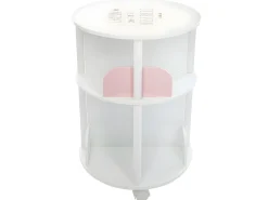 Estante infantil redonda com 4 prateleiras e rodas, 40 cm, melamina branca/rosa