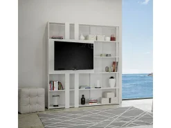Estante Kato L com suporte para TV cinza branca