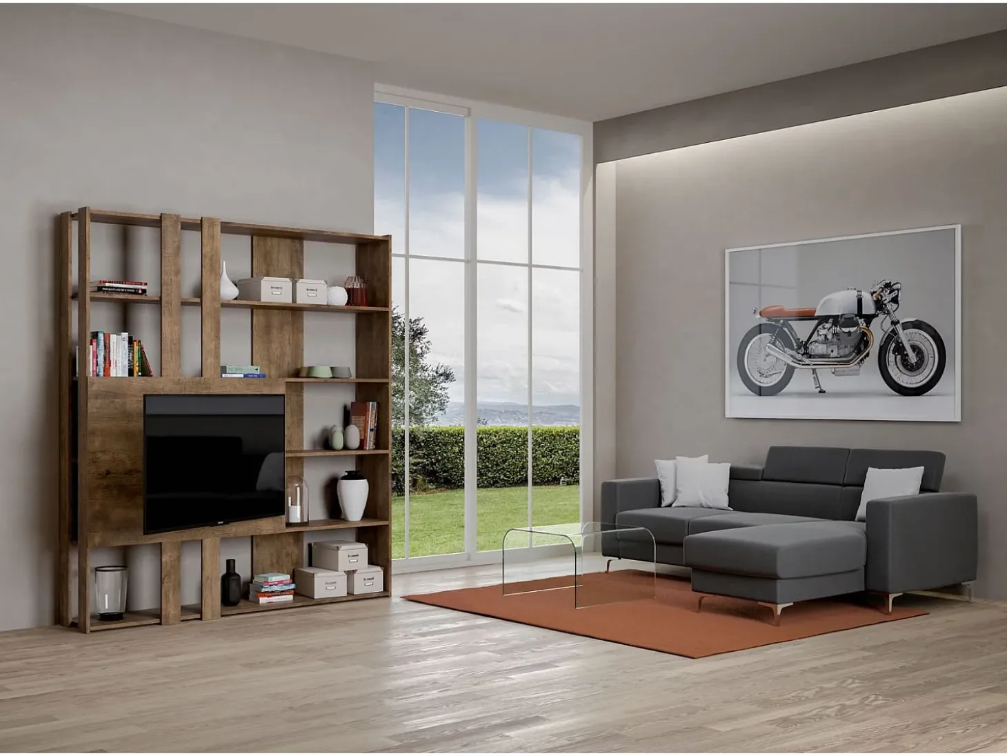Estante Kato M com suporte para TV nogueira