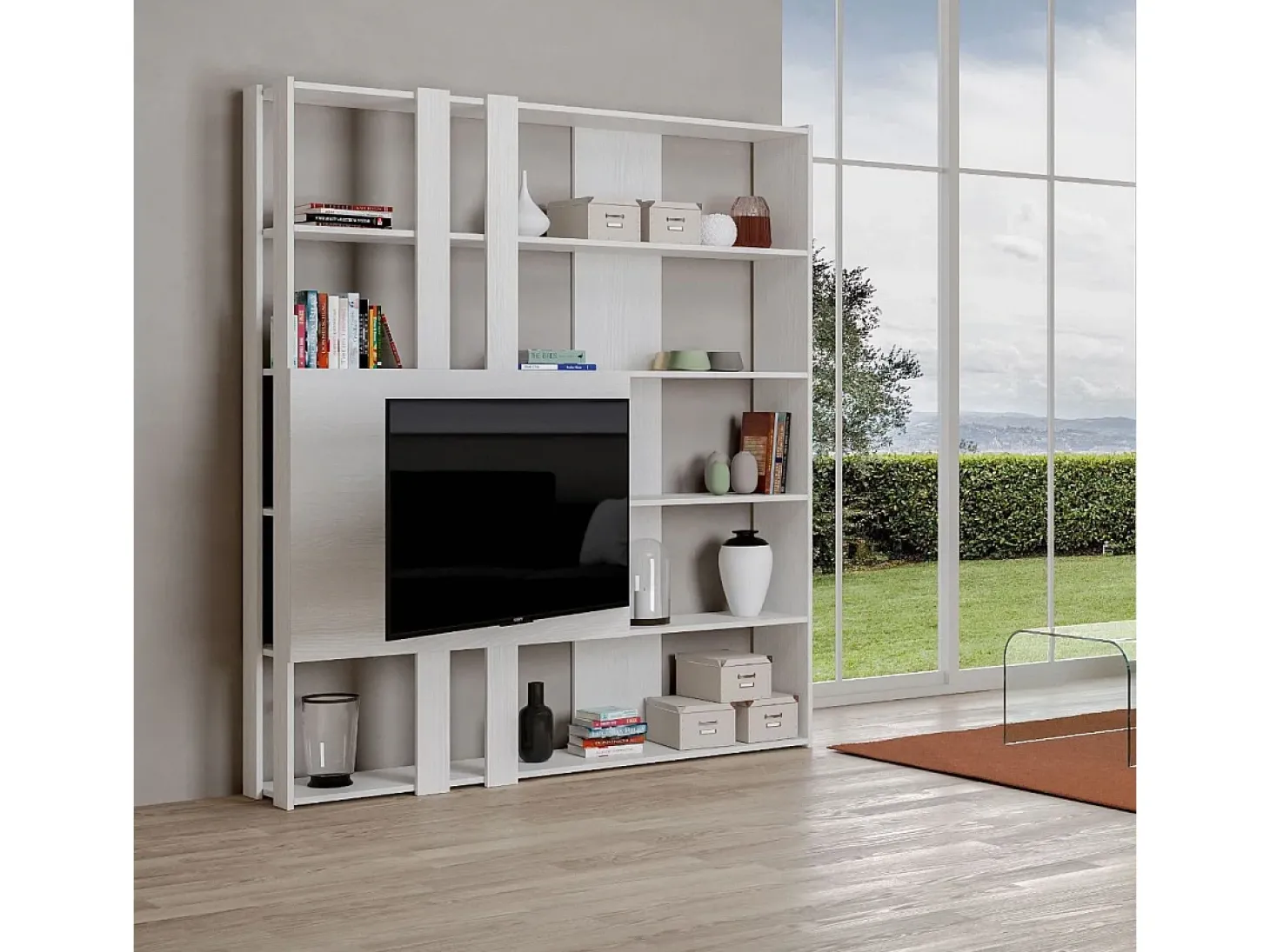Estante Kato M com suporte para TV cinza branca