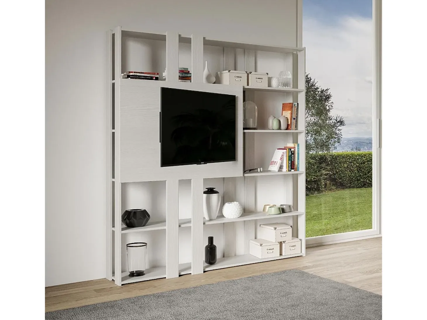Estante Kato N com suporte para TV cinza branca