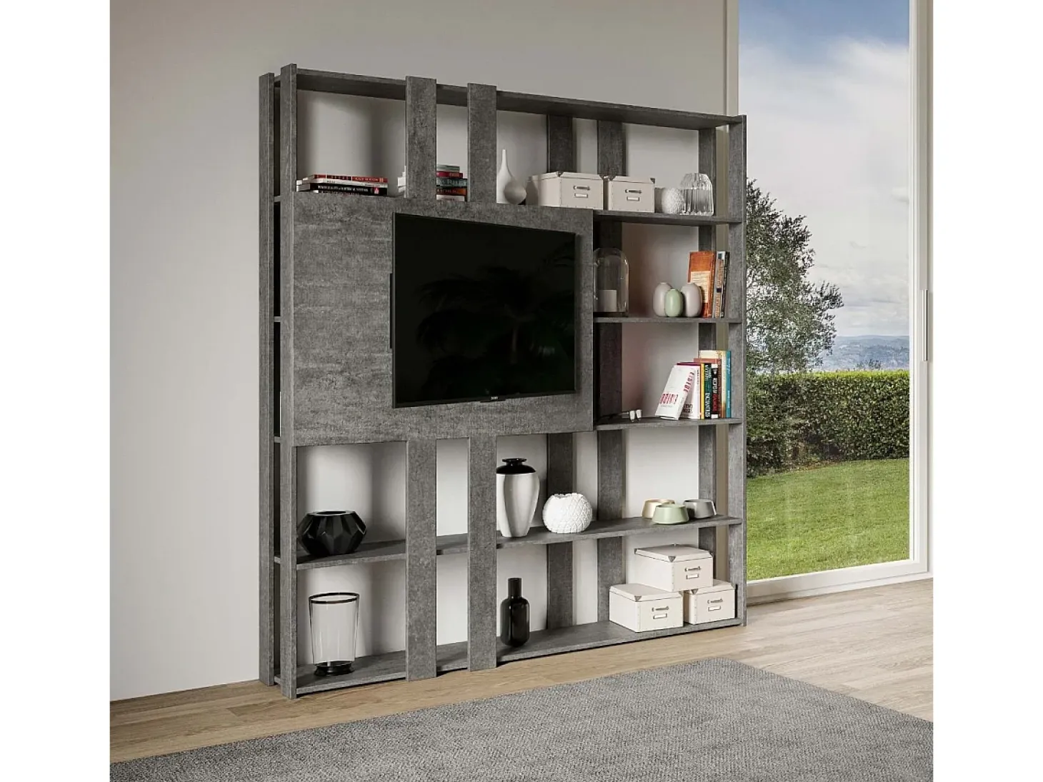 Estante Kato N com suporte para TV cimento