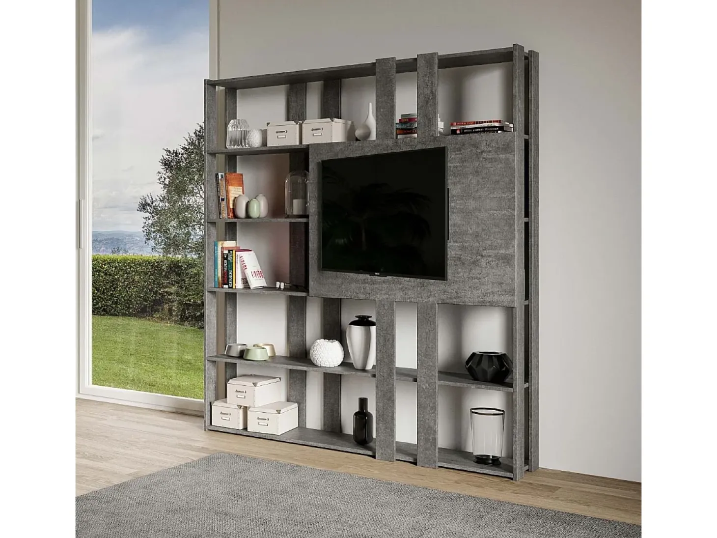 Estante Kato N com suporte para TV cimento