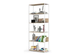 Estante Loft Metálica 80 cm - Branco/Carvalho Sonoma - 6 Prateleiras
