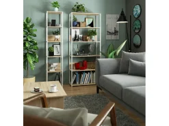 Estante Loft Metálica 80 cm - Branco/Carvalho Sonoma - 6 Prateleiras