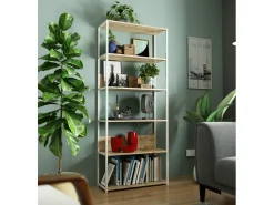 Estante Loft Metálica 80 cm - Branco/Carvalho Sonoma - 6 Prateleiras