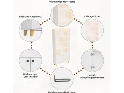 Estante moderna - 80 x 30 x 173 cm - com vários espaços de armazenamento + 2 portas + LEDs - Madeira maciça + MDF - branco