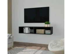 Estante multimédia em melamina Rockwood com duas prateleiras, 25.3 cm X 121.1 cm X 32 cm , Preto