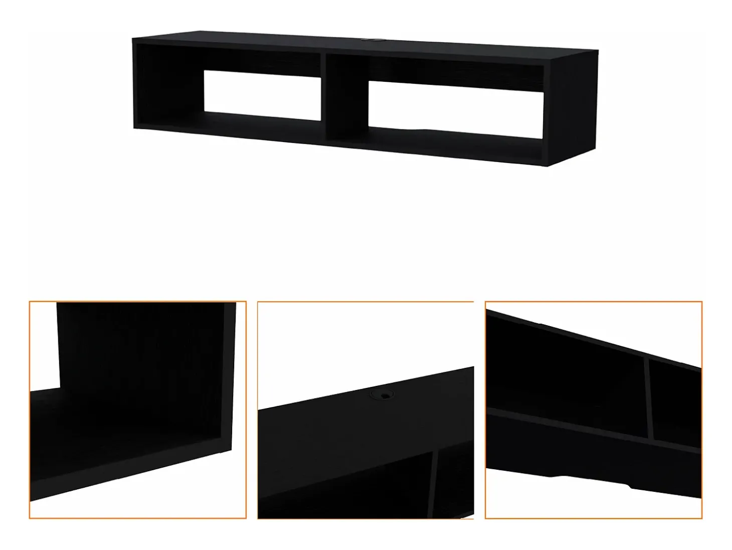 Estante multimédia em melamina Rockwood com duas prateleiras, 25.3 cm X 121.1 cm X 32 cm , Preto