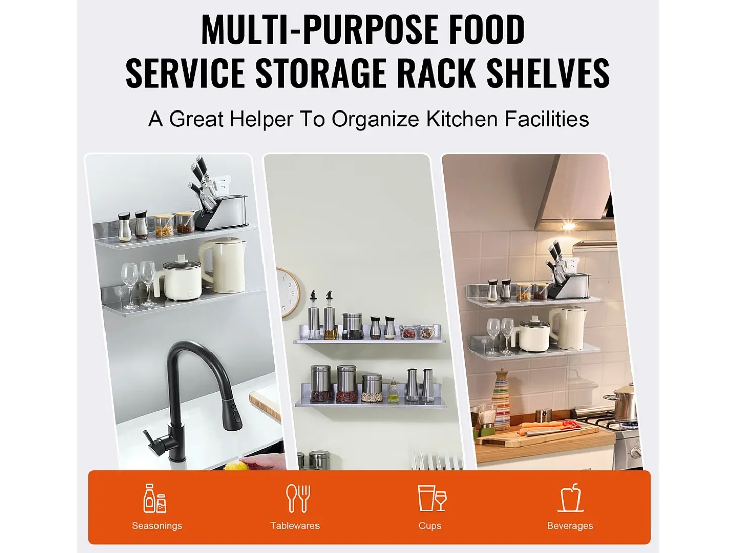Estante Mural SucceBuy em Aço Inox 30 x 8,6 para Cozinha E Restaurante