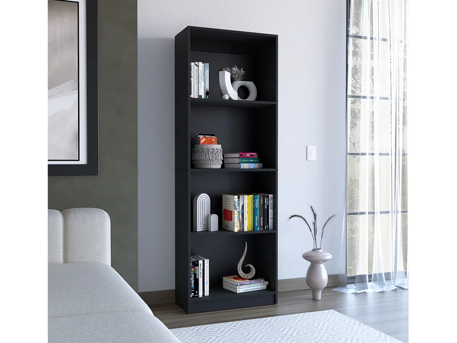 Estante para escritório em casa em melamina com 4 prateleiras abertas, 180.59 cm X 62.73 cm X 29.71 cm , Preto