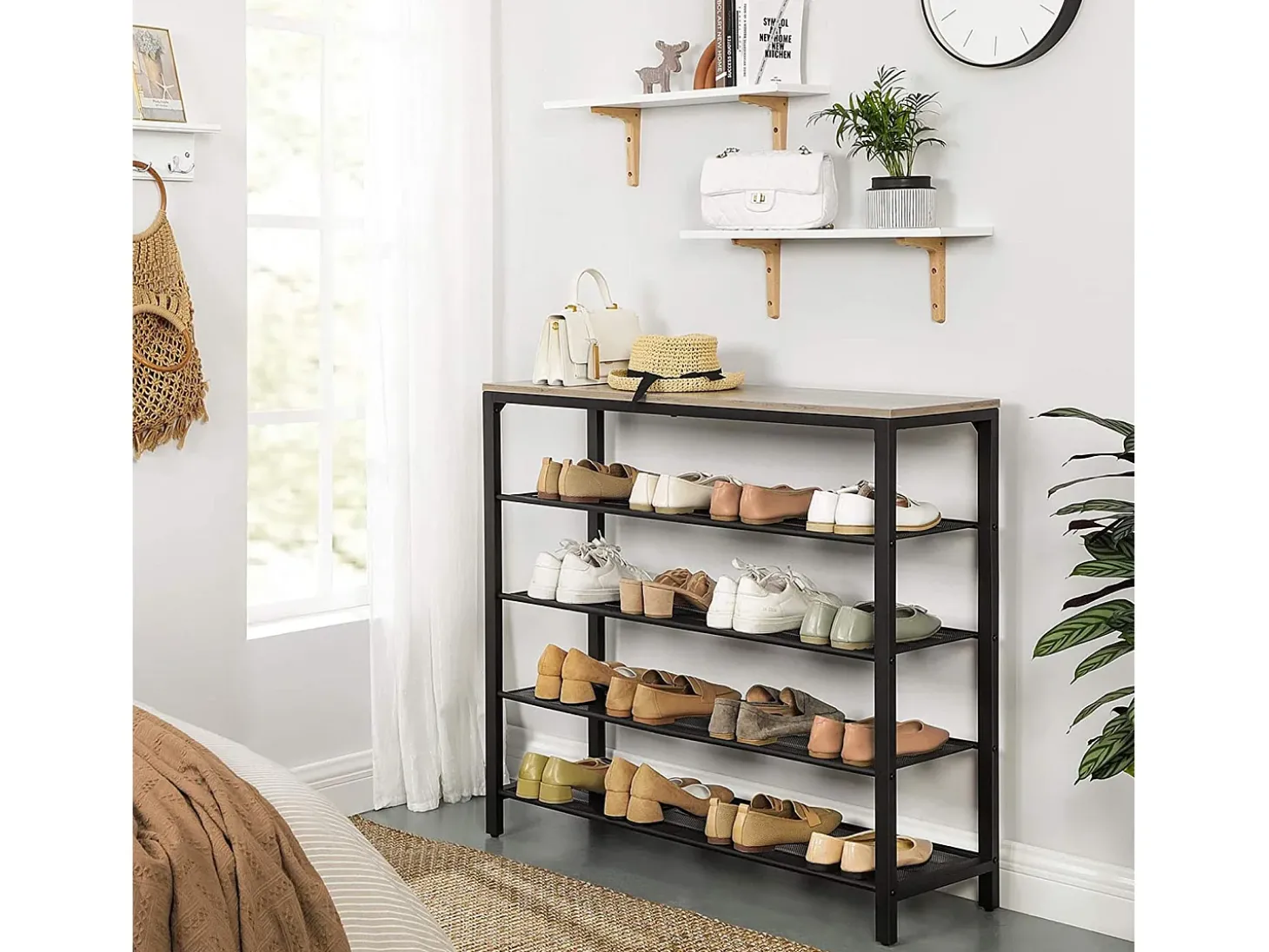Estante para sapatos 100x30x92,5 cm branco preto Indestic