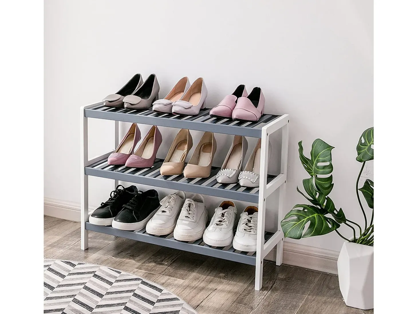 Estante para Sapatos 70x55x26 cm branco cinza