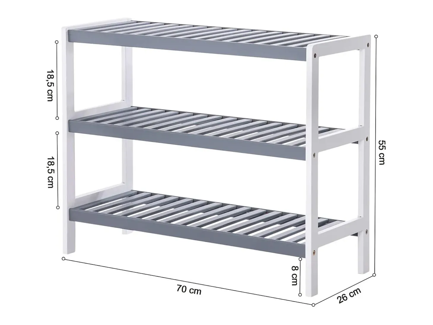 Estante para Sapatos 70x55x26 cm branco cinza