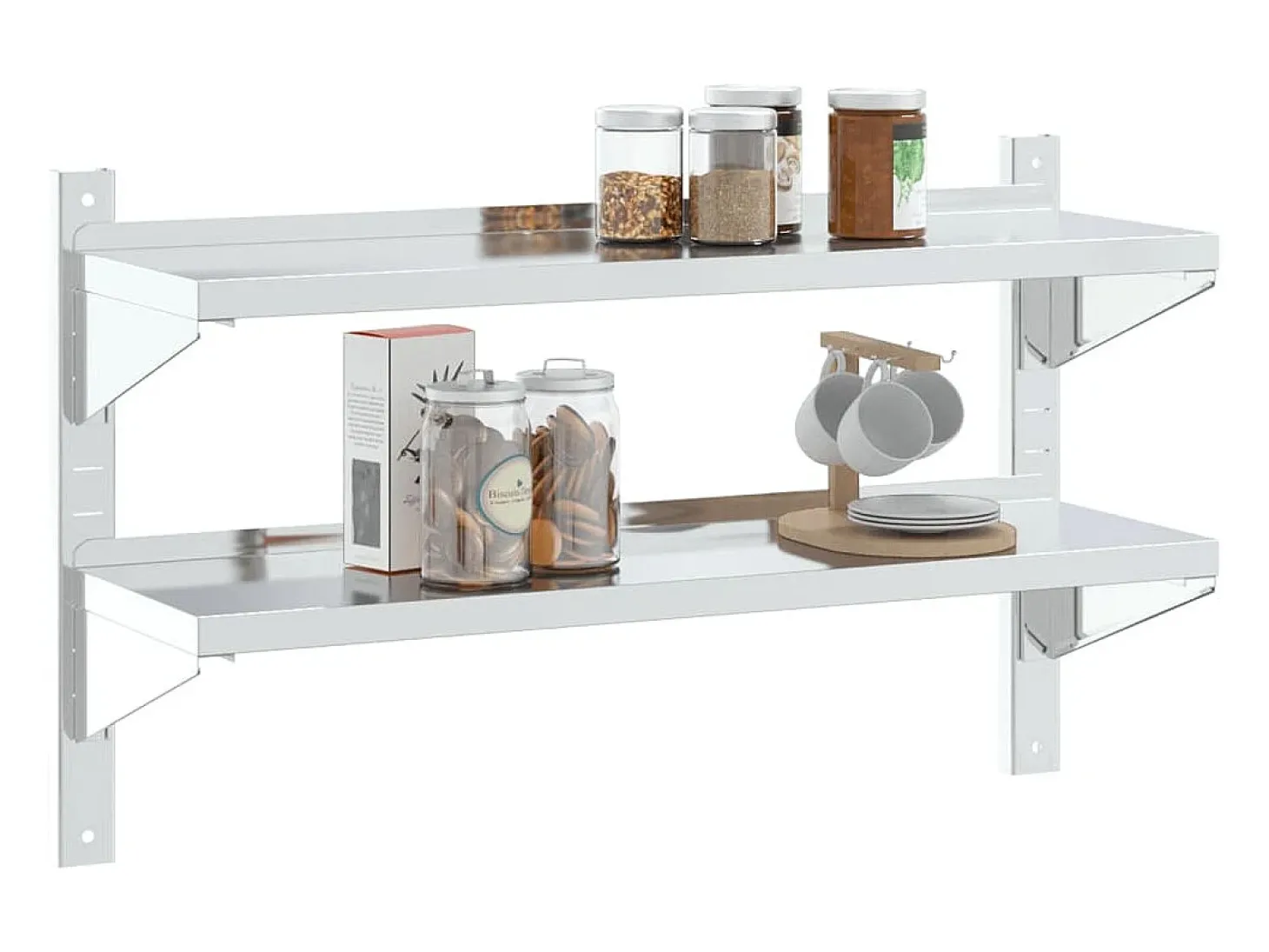 Estante parede 2 prateleiras 100x30x60 cm aço inoxidável prata PT646660