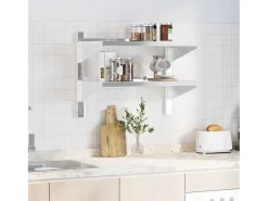 Estante parede 2 prateleiras 75x40x60 cm aço inoxidável prata PT440435