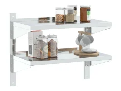Estante parede 2 prateleiras 75x40x60 cm aço inoxidável prata PT440435