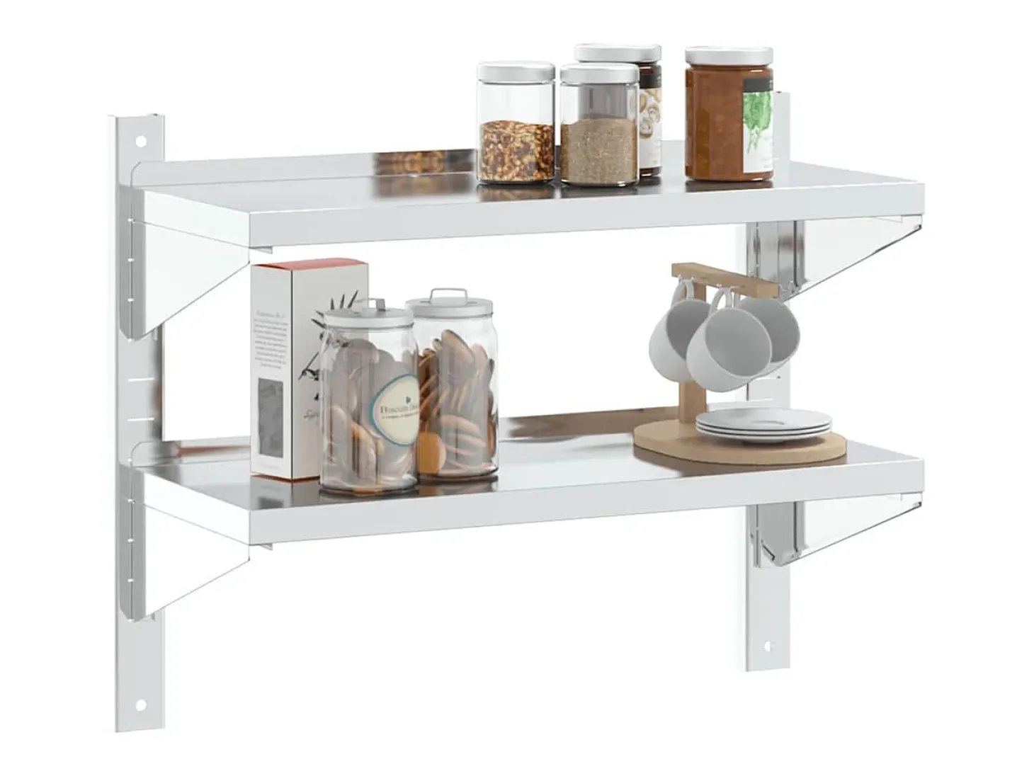 Estante parede 2 prateleiras 75x30x60 cm aço inoxidável prata
