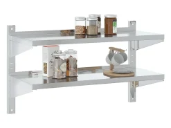Estante parede 2 prateleiras 100x40x60 cm aço inoxidável prata PT588774