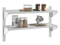 Estante parede 2 prateleiras 100x23,5x60cm aço inoxidável prata