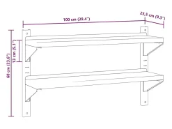 Estante parede 2 prateleiras 100x23,5x60cm aço inoxidável prata