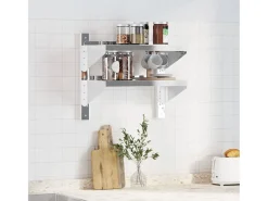 Estante parede 2 prateleiras 50x30x60 cm aço inoxidável prata PT670665