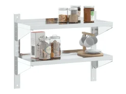 Estante parede 2 prateleiras 75x30x60 cm aço inoxidável prata PT165516