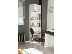 Estante Pomona, Estante alta com 5 prateleiras, Estante de escritório ou quarto, Estante moderna com compartimentos, 52x25h80 cm, Branco