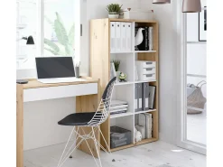 Estante Sacramento, Estante reversível com 8 compartimentos, Móvel TV multiposições, 72x33h137 cm, Carvalho com efeito nó e Branco